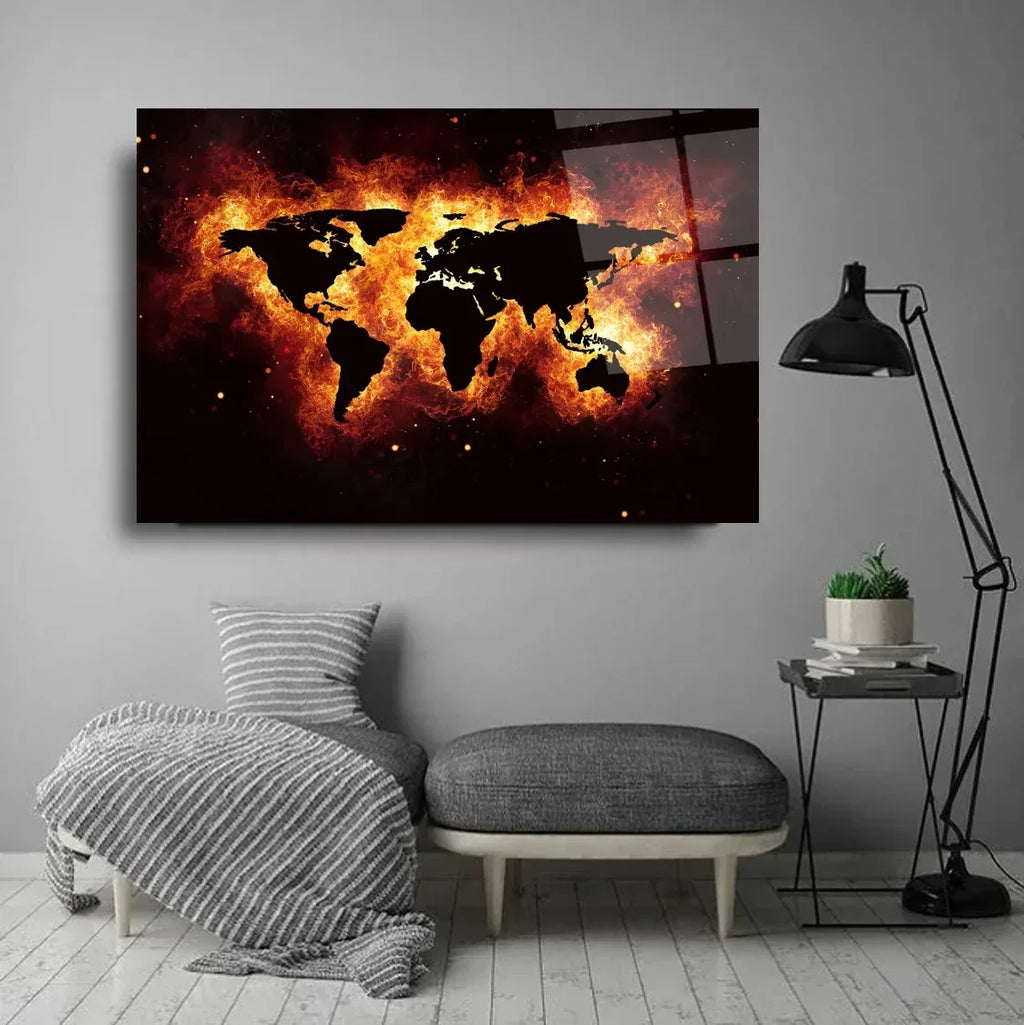World Map Glass Wall Art - LUXARTDECO