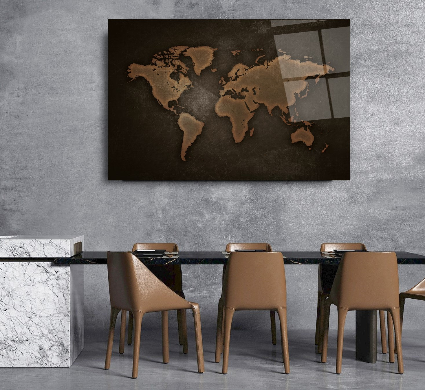 Décoration murale en verre représentant une carte du monde