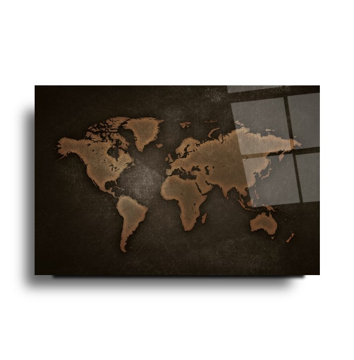 Décoration murale en verre représentant une carte du monde