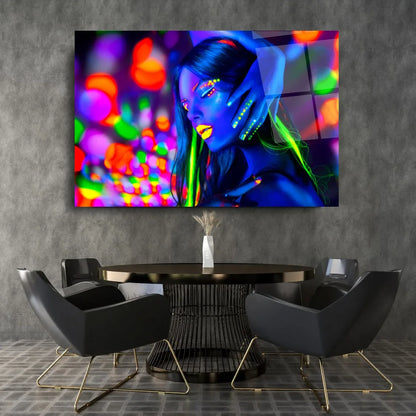 Neon Girl Glass Wall Art - LUXARTDECO