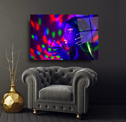 Neon Girl Glass Wall Art - LUXARTDECO