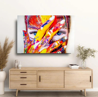 Colorful Woman Face Glass Wall Art - LUXARTDECO