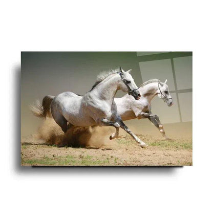 Running Horses Glass Wall Art - LUXARTDECO