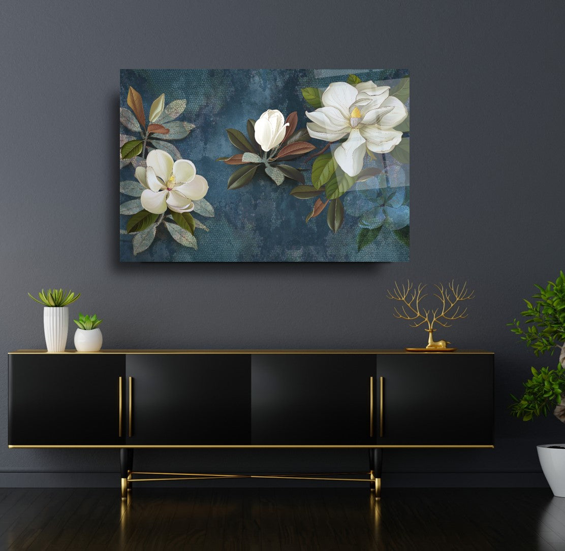 White Magnolia Glass Wall Art