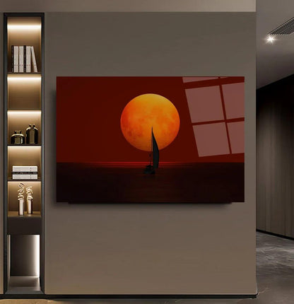 Sailboat Moon Sea Glass Wall Art - LUXARTDECO