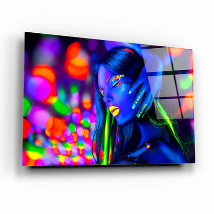 Neon Girl Glass Wall Art - LUXARTDECO
