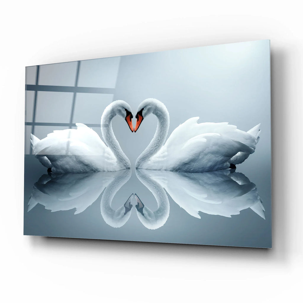 Two Swans Glass Wall Art - LUXARTDECO