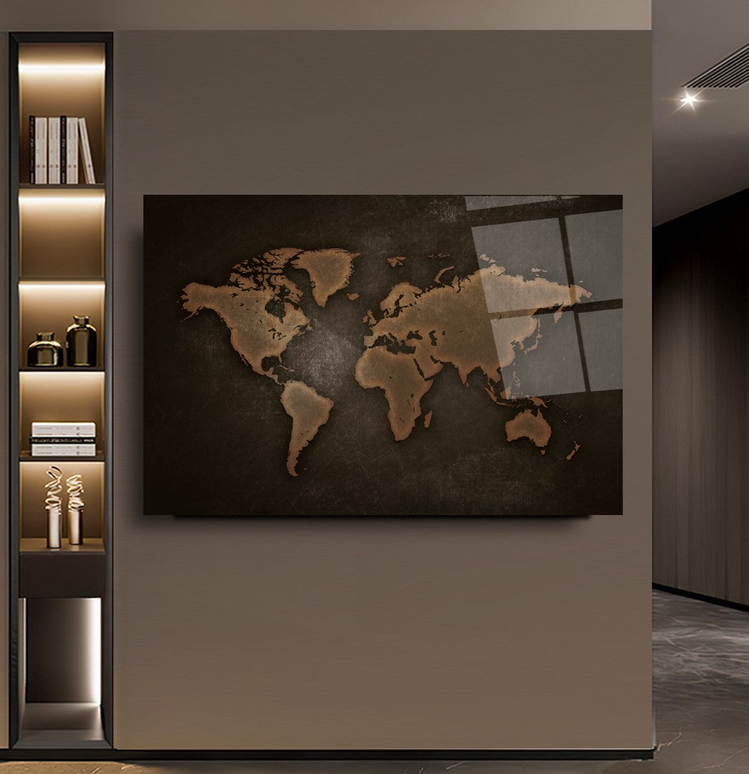 Décoration murale en verre représentant une carte du monde
