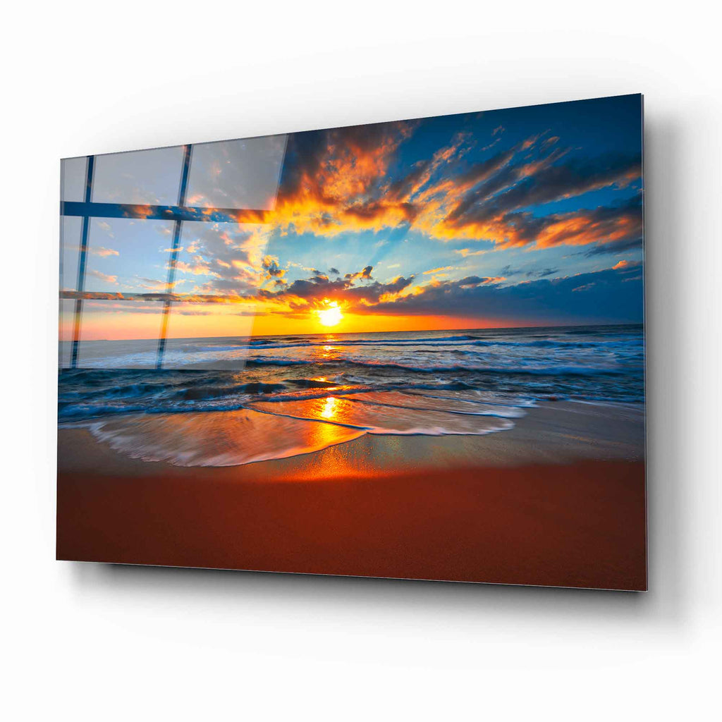 Tableau mural en verre au coucher du soleil sur la mer