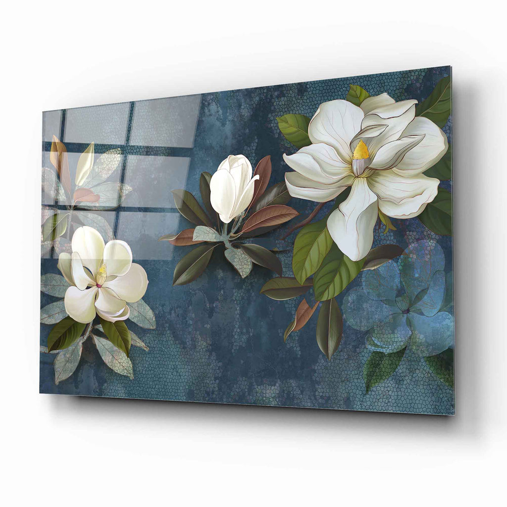White Magnolia Glass Wall Art