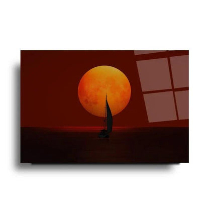 Sailboat Moon Sea Glass Wall Art - LUXARTDECO