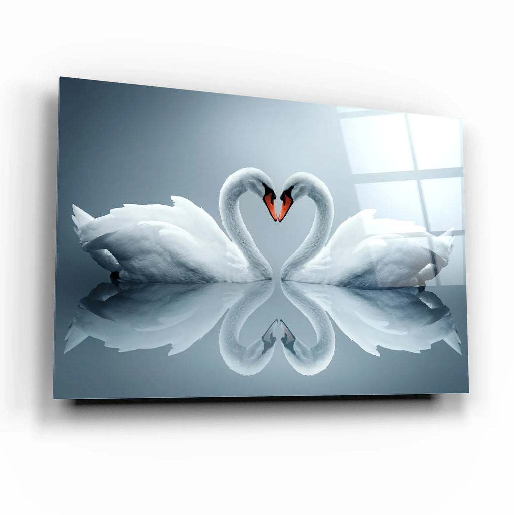 Two Swans Glass Wall Art - LUXARTDECO