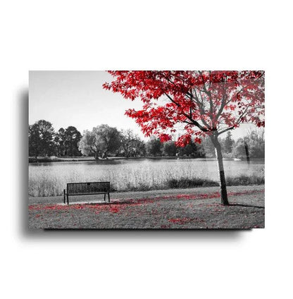 Red Tree Landscape Glass Wall Art - LUXARTDECO