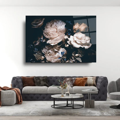 Peony Bouquet Glass Wall Art - LUXARTDECO