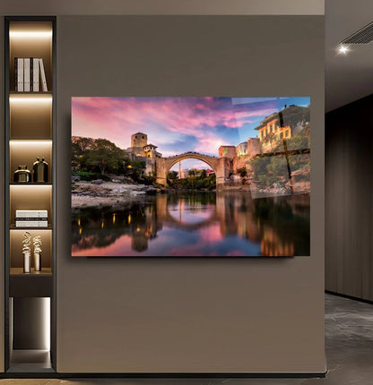 Mostar Bridge Glass Wall Art - LUXARTDECO