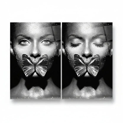 Woman Portrait Duo Glass Wall Art Set - LUXARTDECO