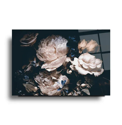 Peony Bouquet Glass Wall Art - LUXARTDECO