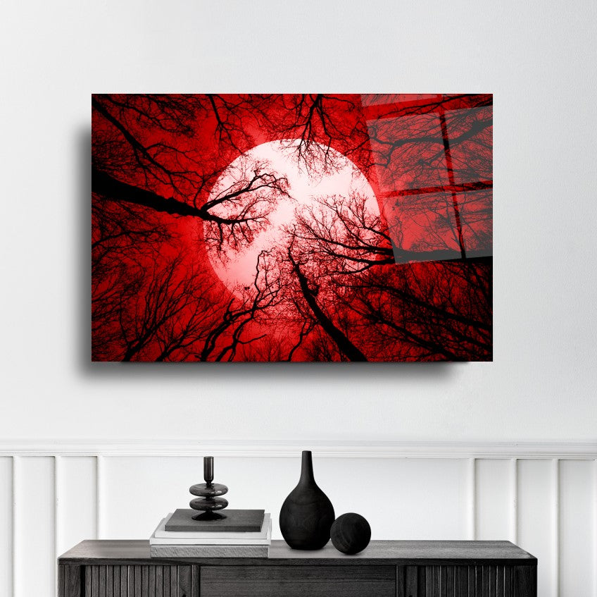 Red Sky Moon Glass Wall Art