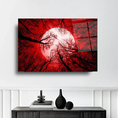 Red Sky Moon Glass Wall Art - LUXARTDECO