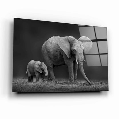 Mother Baby Elephant Glass Wall Art - LUXARTDECO