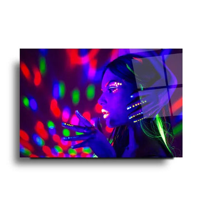 Neon Girl Glass Wall Art - LUXARTDECO