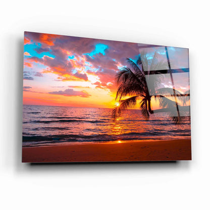 Sunset Beach Palm Glass Wall Art - LUXARTDECO