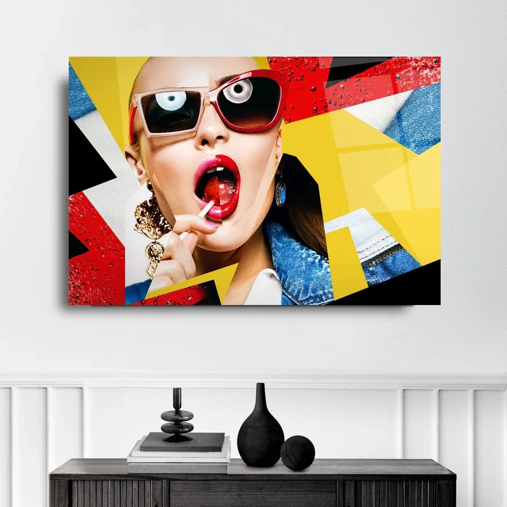 Pop Art Woman Glass Wall Art - LUXARTDECO