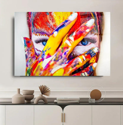 Colorful Woman Face Glass Wall Art - LUXARTDECO