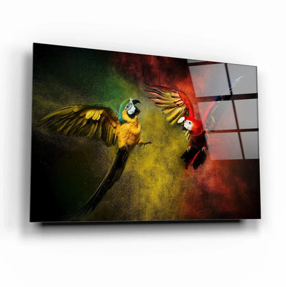 Two Parrots Glass Wall Art - LUXARTDECO