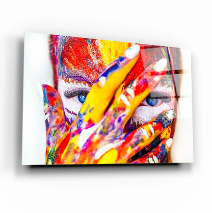 Colorful Woman Face Glass Wall Art - LUXARTDECO