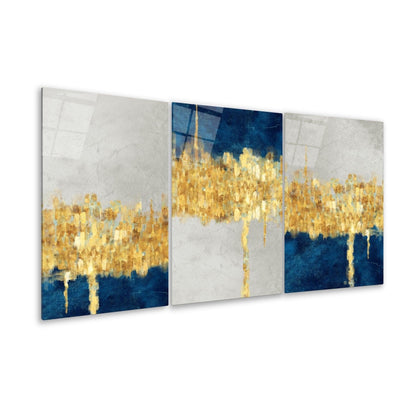 Astratto Blu e Oro Quadro in vetro temperato