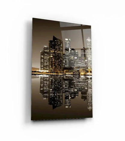 City Skyline Duo Glass Wall Art Set - LUXARTDECO