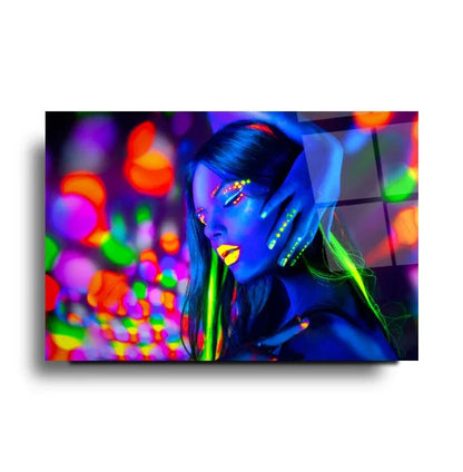 Neon Girl Glass Wall Art - LUXARTDECO