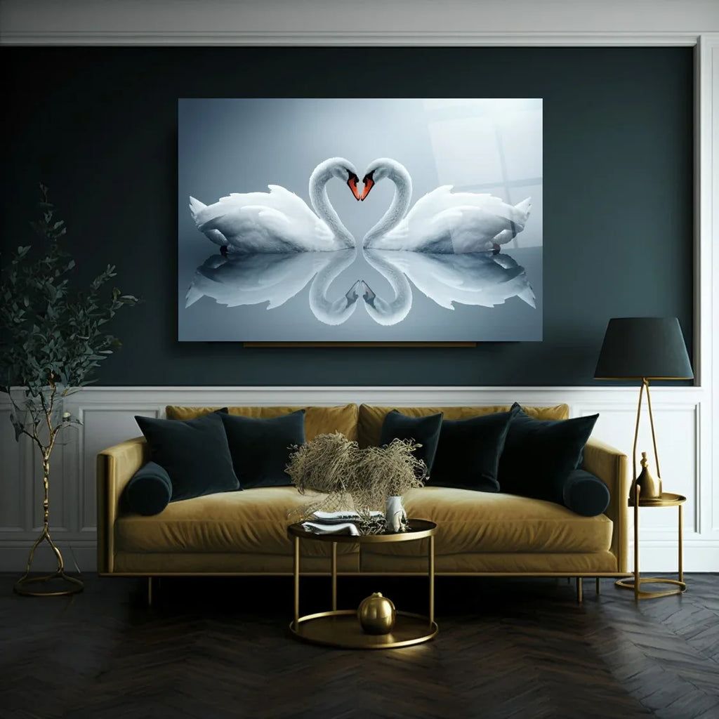 Two Swans Glass Wall Art - LUXARTDECO