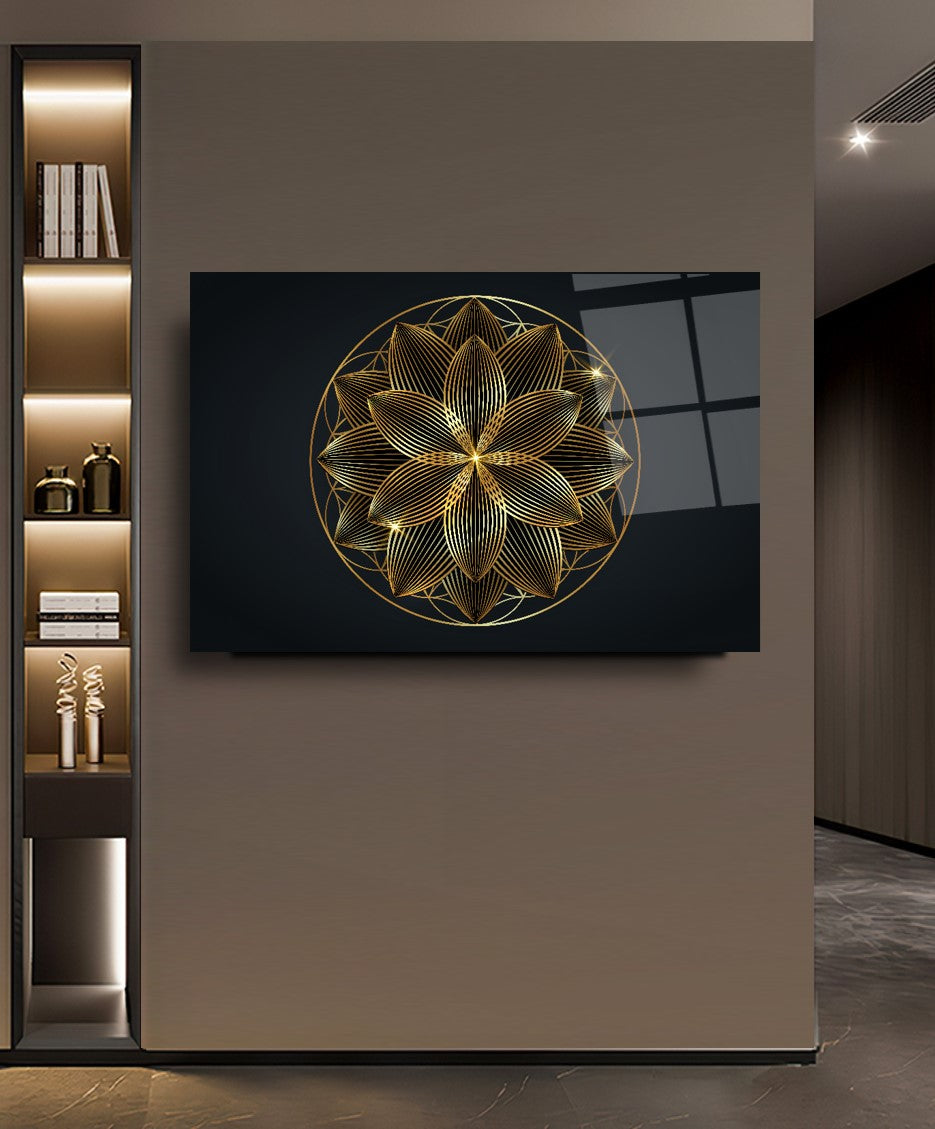 Art mural abstrait en verre noir et or