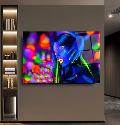Neon Girl Glass Wall Art - LUXARTDECO