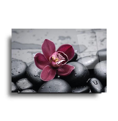 Orchid and Stones Glass Wall Art - LUXARTDECO