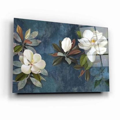 White Magnolia Glass Wall Art - LUXARTDECO