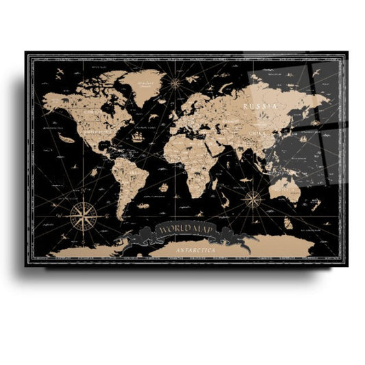 World Map Glass Wall Art