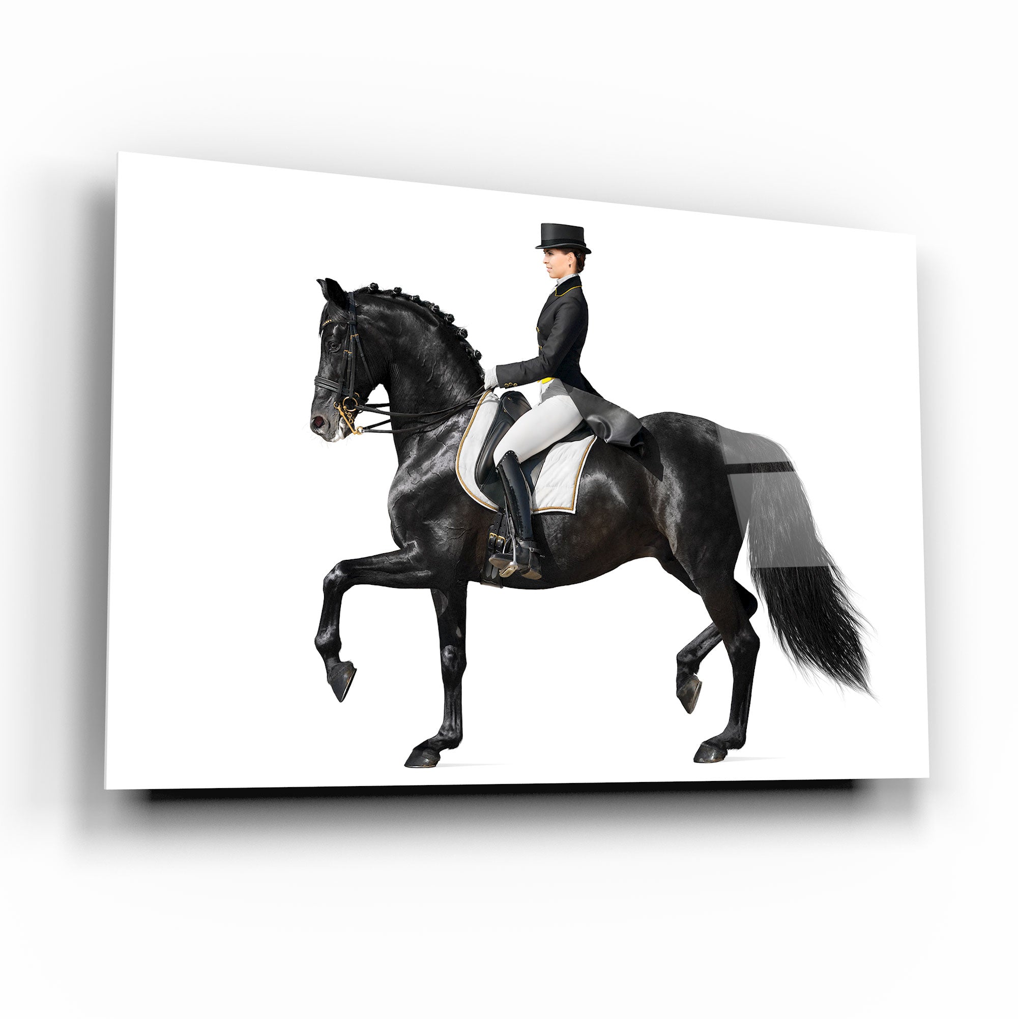 Tableau mural en verre représentant une femme à cheval